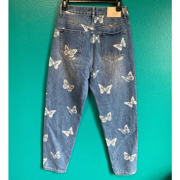 Blue Savvy Butterfly Print Mom Jeans Women's 5/27 - Picture 5 of 7